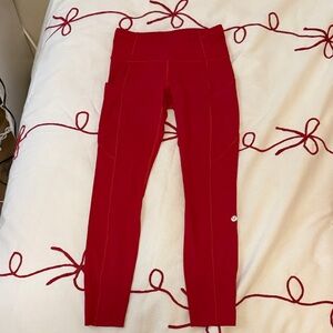 NWOT Red Lululemon Leggings With Pockets Size 4 25”